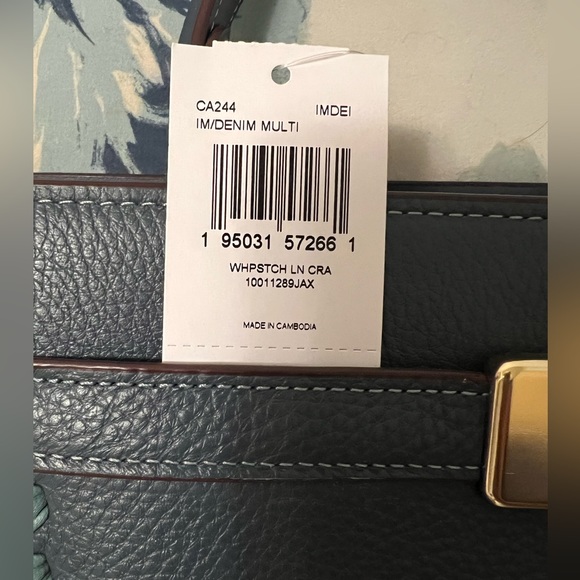 NWT Coach Lane Carryall w/Whipstitch-Pebble/Smooth Leather In Denim Multi - Picture 5 of 5